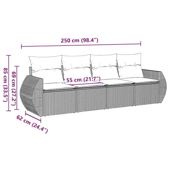 vidaXL Patio Sofa Set Adjustable Feet 4 Piece Garden Sofa Set Rectangular