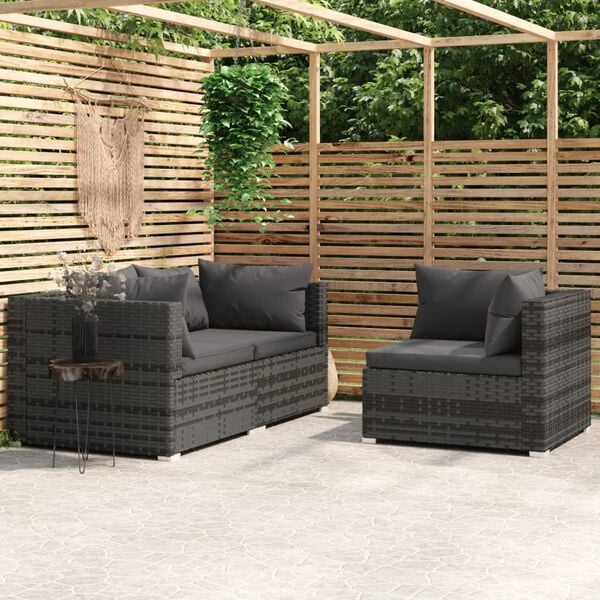 vidaXL Garden Lounge Set Gray PE rattan, powder-coated steel, plastic