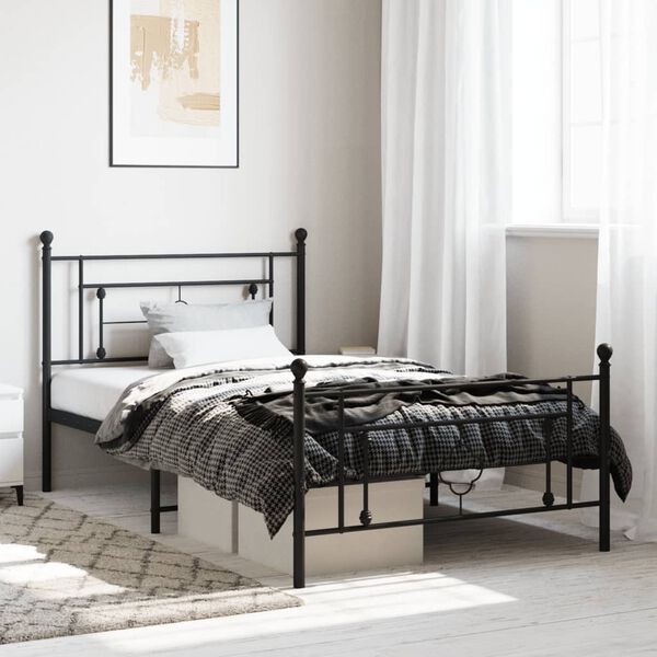 vidaXL Bed Frame Black Powder-Coated Steel Single Bed Frame