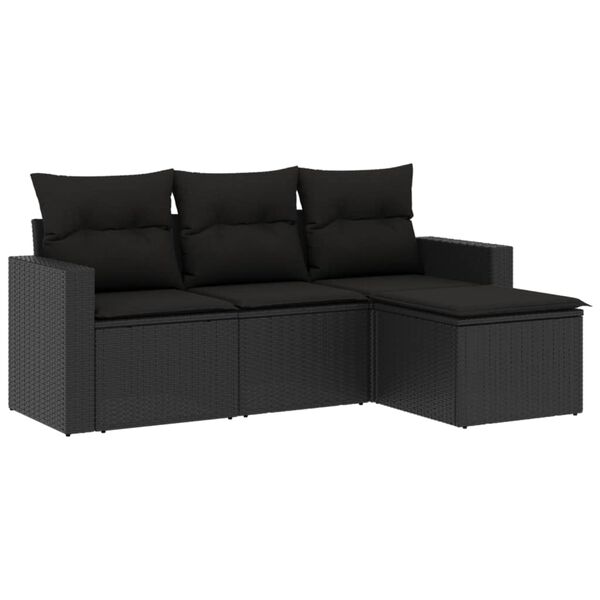 vidaXL Garden Sofa Set Black PE rattan, Powder-Coated Steel, Polyester