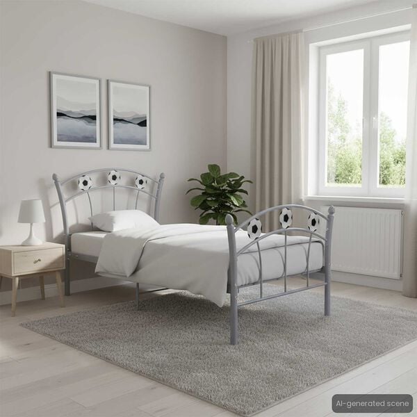 vidaXL Bed Frame Grey Metal Twin Durable Bed Frame Rectangular