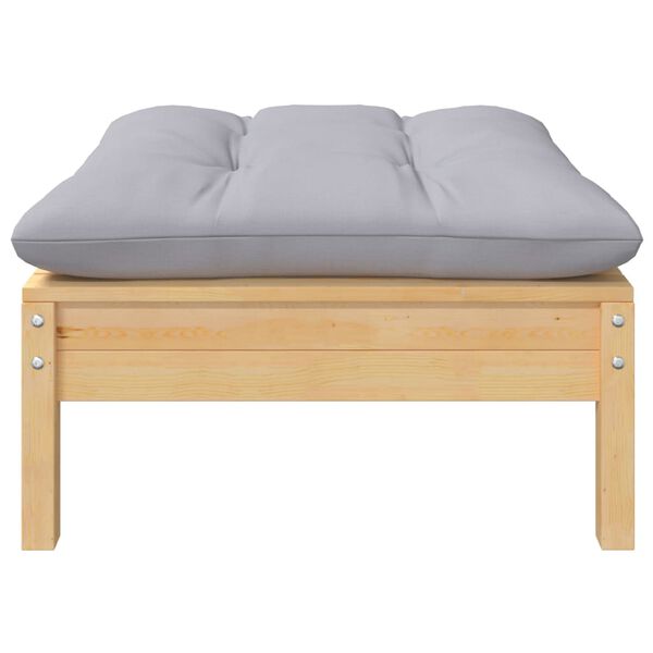 vidaXL Garden Footstool Gray and Natural Wood Solid Pine Wood and Polyester