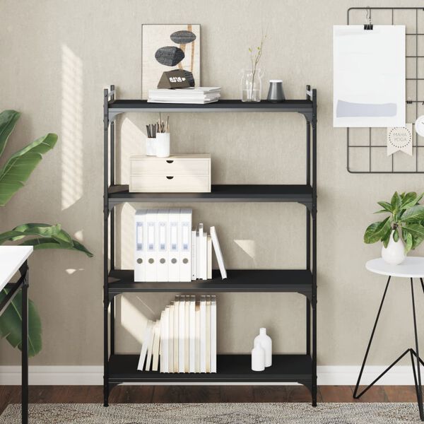 vidaXL Bookcase Black Engineered wood, metal Medium Adjustable Feet