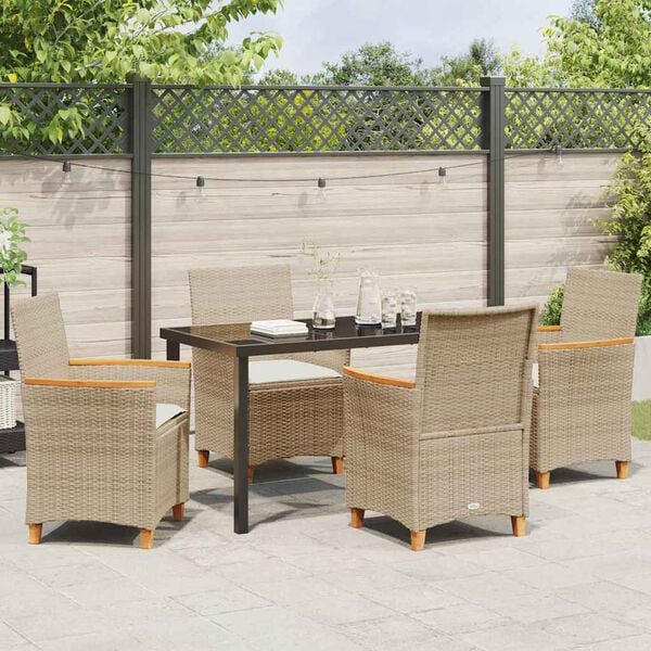 vidaXL Garden Dining Set 5 pcs Beige Poly Rattan