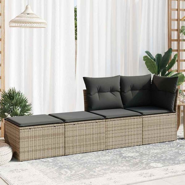 vidaXL Garden Sofa Set Grey, Dark Grey PE Rattan, Steel, Polyester Modern
