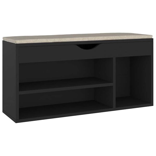 vidaXL Shoe Bench with Cushion Black 40.9"x11.8"x19.3" Engineered Wood