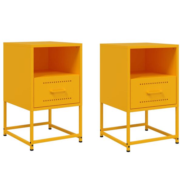 vidaXL Bedside Cabinet Set of 2 Mustard Yellow Steel Small
