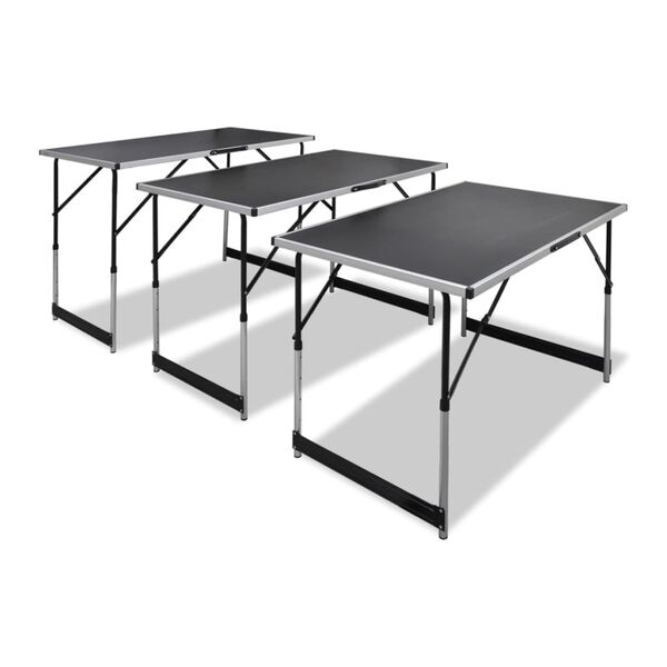 vidaXL Folding Table Set of 3 Black MDF, Aluminum, Iron Medium
