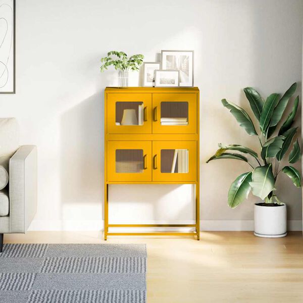 vidaXL Highboard Mustard Yellow Cold-Rolled Steel Highboard Rectangular