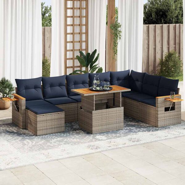 vidaXL 10 Piece Patio Sofa Set with Cushions Gray Poly Rattan Acacia