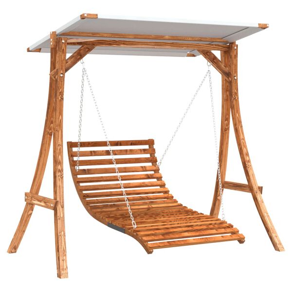 vidaXL Swing Bed Cream Solid spruce wood with teak finish, polyester