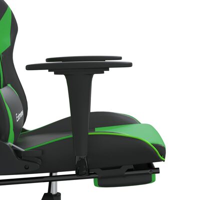 vidaXL Gaming Chair with Footrest Black and Green Faux Leather