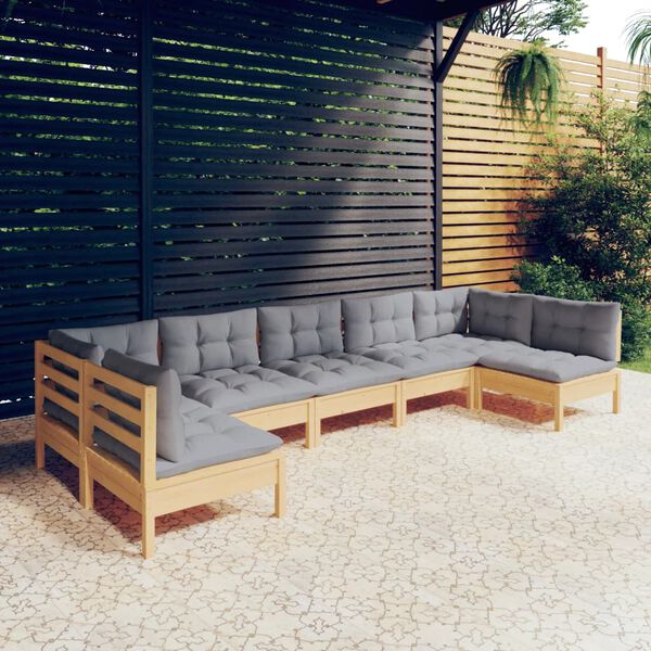 vidaXL Garden Lounge Set Grey, Natural Wood Solid Pine wood, 100% Polyester