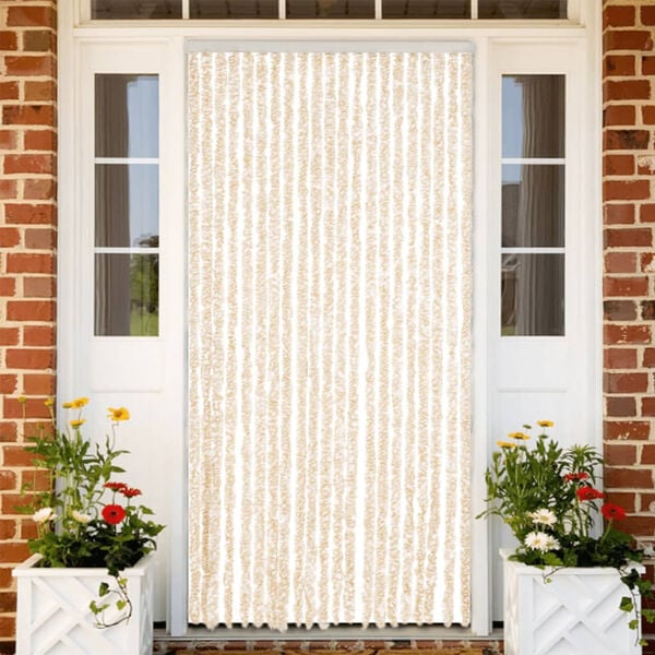 vidaXL Fly Curtain Beige and White 35.4x86.6" Chenille
