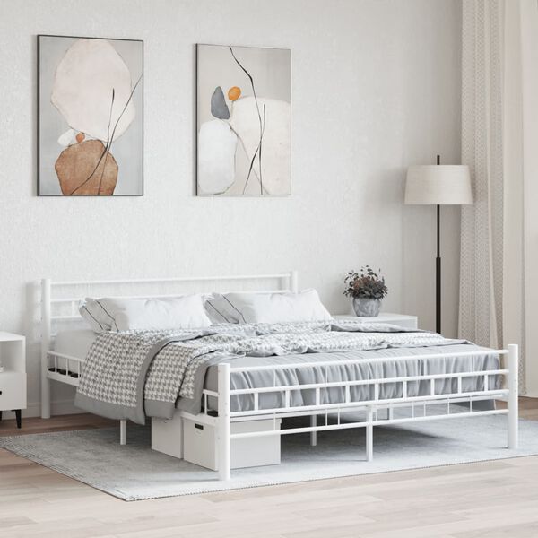 vidaXL Bed Frame White Metal, Plywood Full Durable Bed Frame