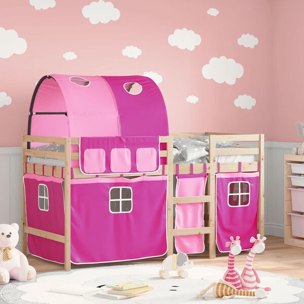 vidaXL Kids'Loft Bed Pink Solid pine wood Large Kids Loft Bed