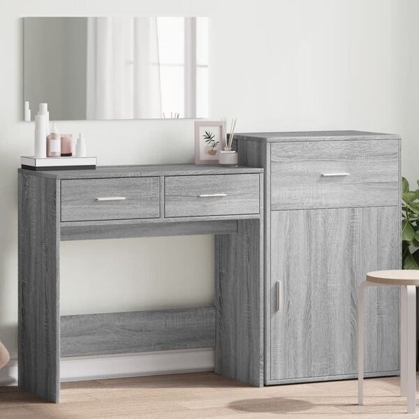 vidaXL Dressing Table Set Grey sonoma Engineered wood, glass Medium