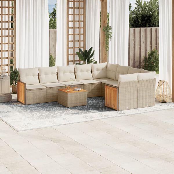 vidaXL Garden Sofa Set Beige Poly Rattan Large Adjustable Feet