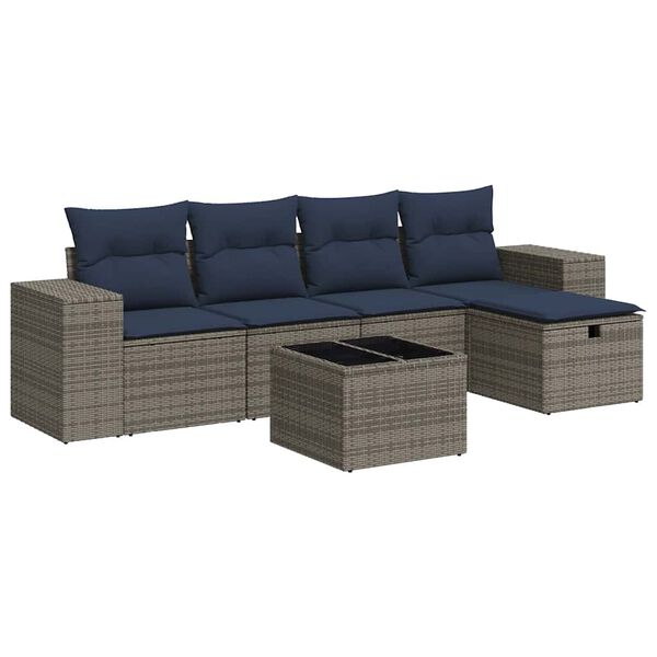 vidaXL 6 Piece Patio Sofa Set with Cushions Gray Poly Rattan
