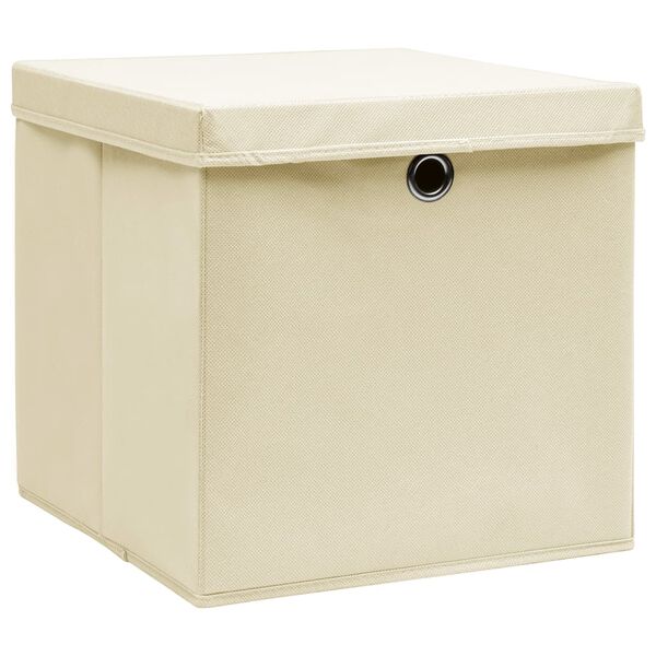 vidaXL Storage Box Set of 10 Cream Non-woven fabric 11 x 11 x 11 in