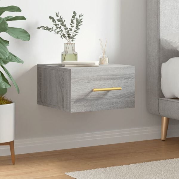 vidaXL Wall-mounted Bedside Cabinet Grey Sonoma Engineered wood Compact