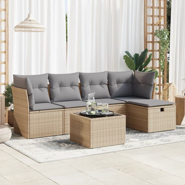 vidaXL Garden Sofa Set Beige PE rattan Large Modular Garden Sofa Set