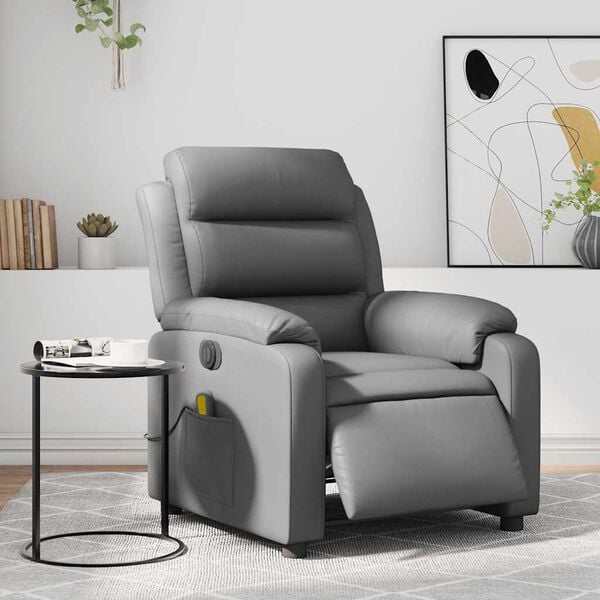 vidaXL Electric Massage Recliner Chair Grey Faux Leather, Metal, Wood