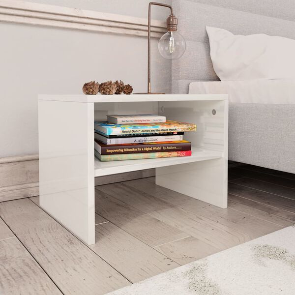 vidaXL Bedside Cabinet Set of 2 High gloss white Engineered wood Small