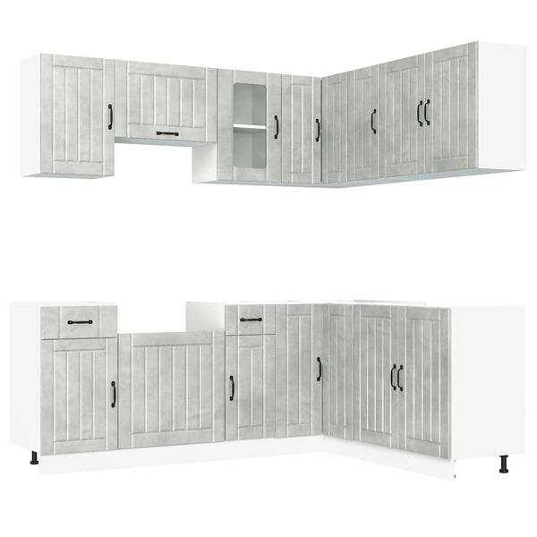 vidaXL Kitchen Cabinet Set Concrete Grey Engineered Wood, Glass