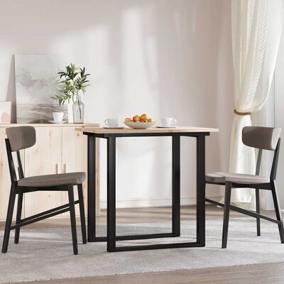 Two-tone dining table set with light wood tabletop and black metal frame with two chairs
