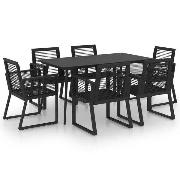 vidaXL Dining Set Black PVC rattan, powder-coated steel, glass