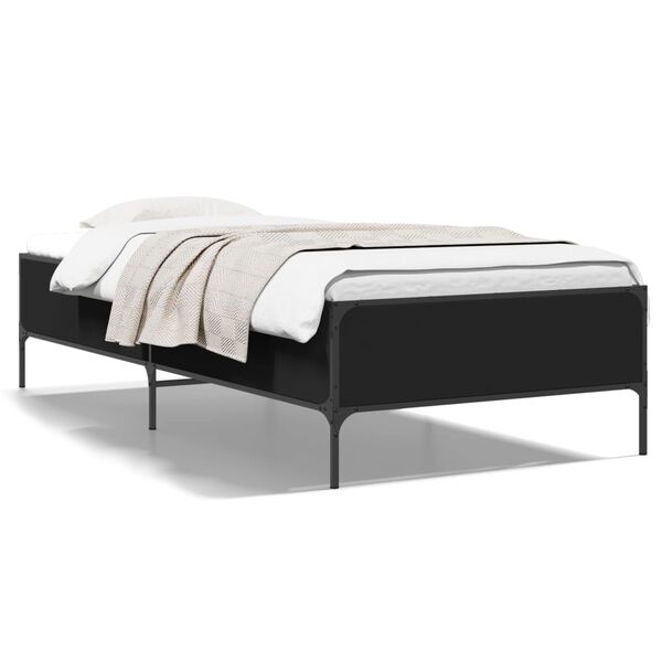 vidaXL Bed Frame Black Engineered wood, metal Small Single Modern