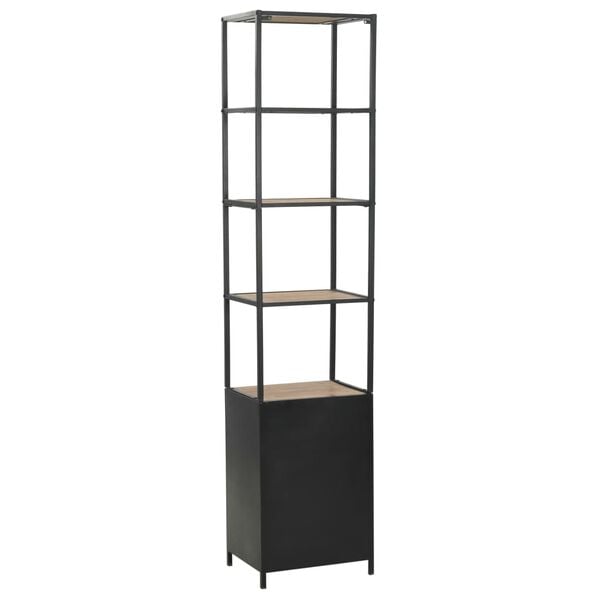 vidaXL Bookcase Black and Natural Wood Solid Firwood, Steel Tall