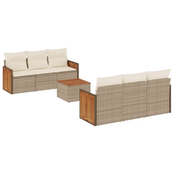 vidaXL Garden Sofa Set Beige PE rattan, powder-coated steel, acacia wood