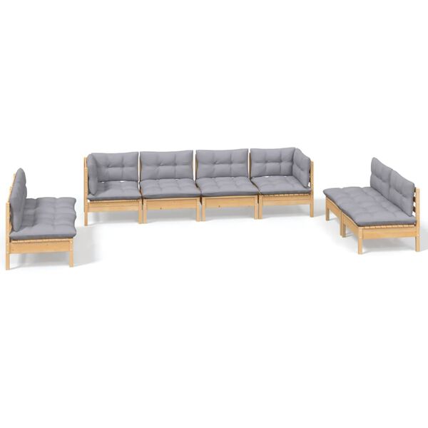 vidaXL Garden Lounge Set Grey Solid pinewood, fabric (100% polyester)