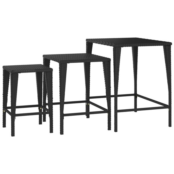 vidaXL Nesting Table Set of 3 Black PE rattan, powder-coated steel Large