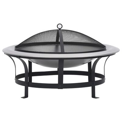 vidaXL Outdoor Fire Pit with Grill Stainless Steel 29.9"