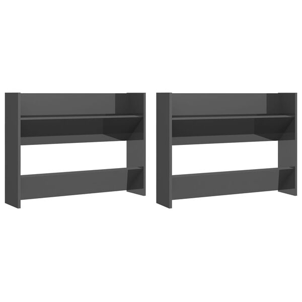 vidaXL Wall Shoe Cabinet Set of 2 High gloss gray Engineered wood