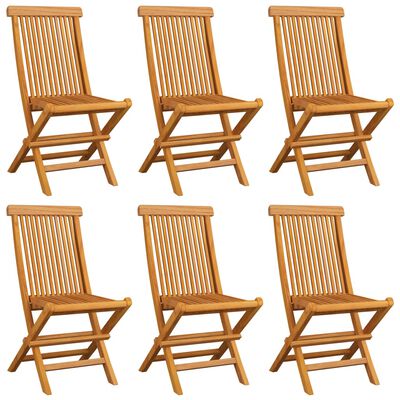 vidaXL Patio Chairs with Black Cushions 6 pcs Solid Teak Wood