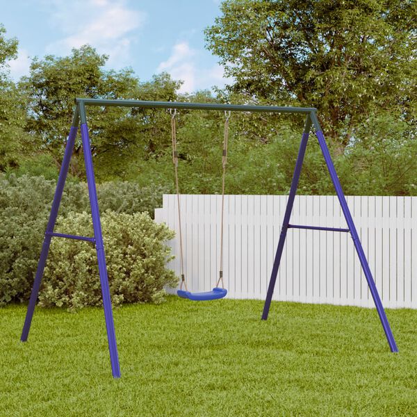 vidaXL Outdoor Swing Set Blue Painted Steel Standard Height-Adjustable
