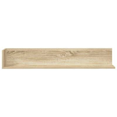 Single wooden wall shelf with back panel and lip, mounted horizontally.