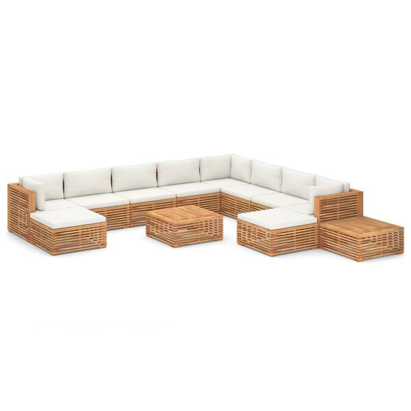 vidaXL 12 Piece Patio Lounge Set with Cream Cushion Solid Teak Wood
