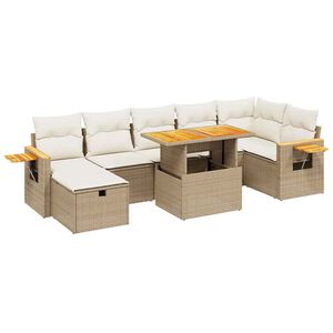 vidaXL Garden Sofa Set Beige PE rattan Large Adjustable Armrests