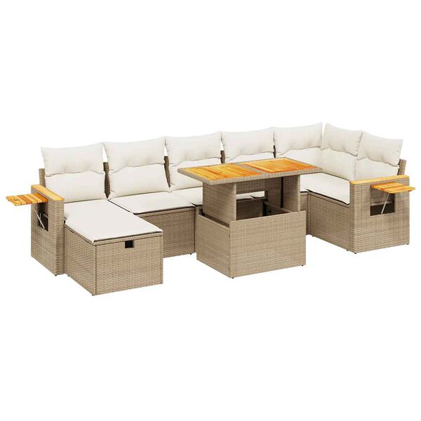 vidaXL Garden Sofa Set Beige PE rattan Large Adjustable Armrests