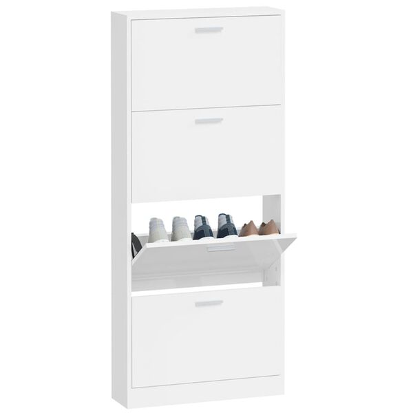 vidaXL Shoe Cabinet High gloss white Engineered wood Tall, Narrow