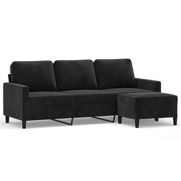 vidaXL 3-Seater Sofa With Footstool Black