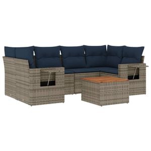 vidaXL 7 Piece Garden Sofa Set with Cushions Grey Poly Rattan