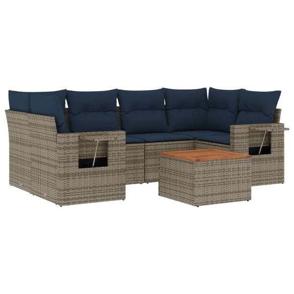 vidaXL 7 Piece Garden Sofa Set with Cushions Grey Poly Rattan