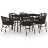 vidaXL Garden Dining Set Black Powder-Coated Steel, PVC Rattan, Glass