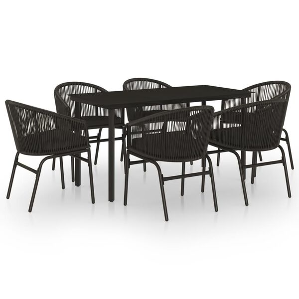 vidaXL Garden Dining Set Black Powder-Coated Steel, PVC Rattan, Glass